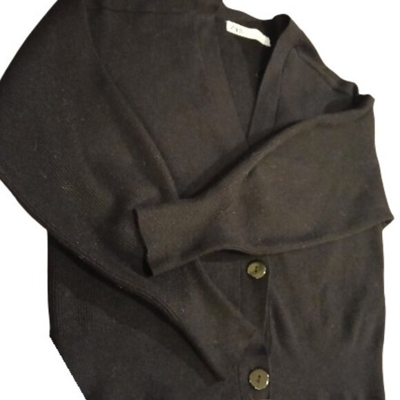 ZARA Black Ribbed Button Knit Crop Balloon Sleeve Cardigan - Picture 5 of 9